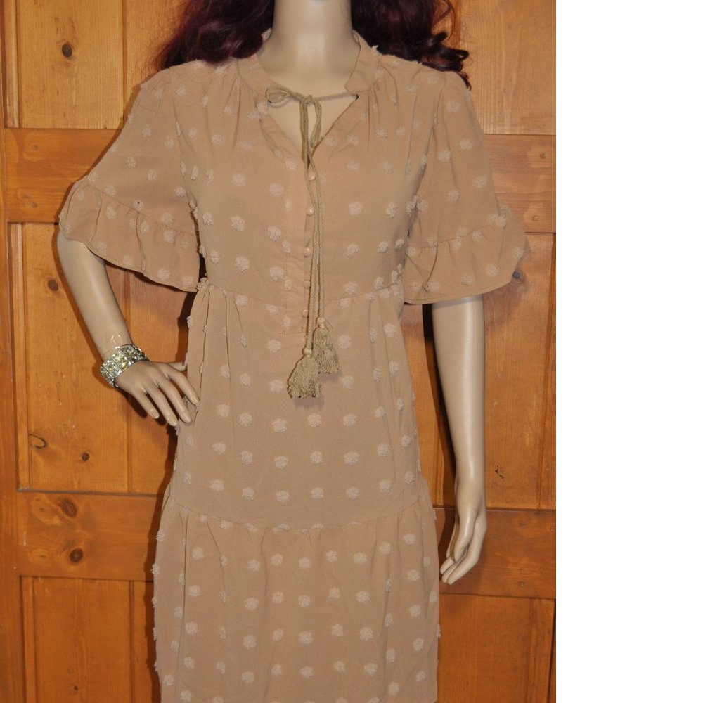 Women's Swiss Dot Chiffon Dress Short Sleeve V Neck Size XL